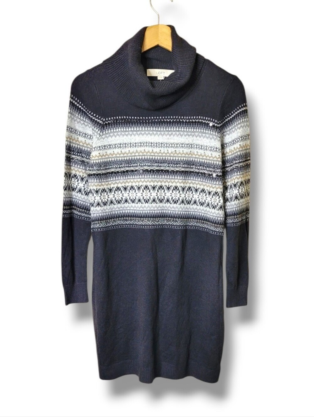 NWT LOFT Fair Isle Sweater Dress Cozy Cowl Neck Winter Knit Small